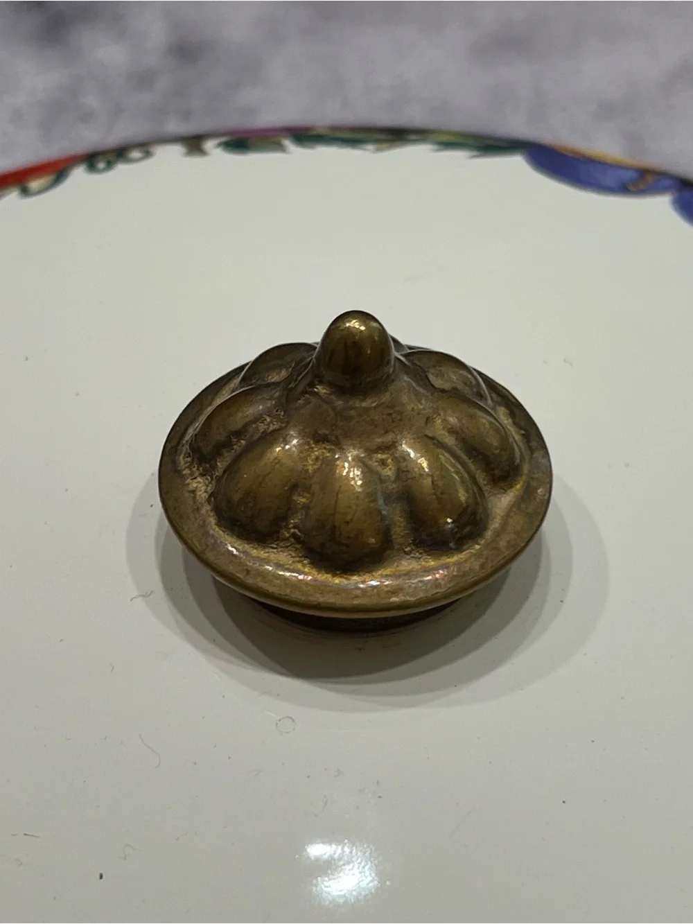 Vintage Cornucopia Enamelware Dutch Oven Colorful Fruit Motif Brass Handles